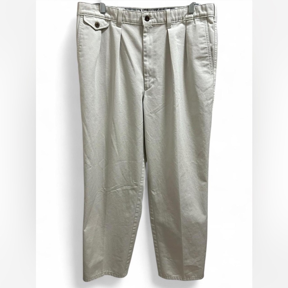 Savane Khaki Pleated Dress Pants Men’s 36x32 Beige Classic Fit Cotton Trousers